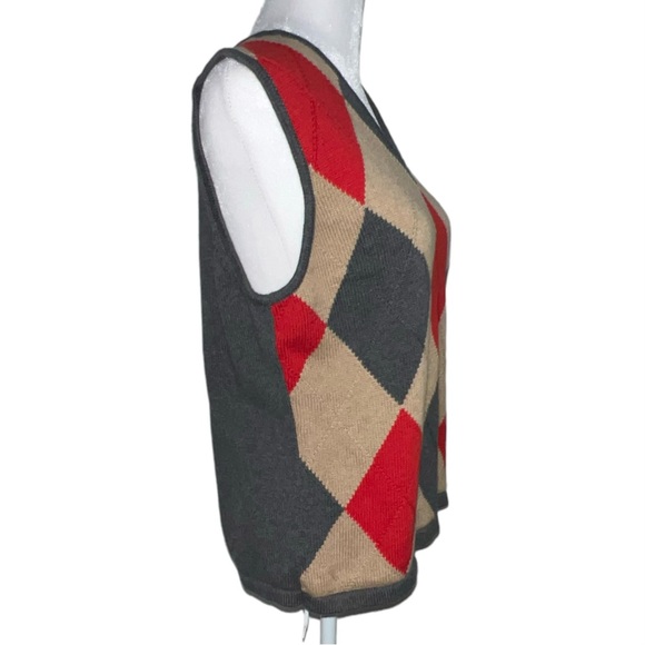 Liz Claiborne LizSport Women’s Sleeveless V-Neck Sweater Size M Argyle - Picture 4 of 6